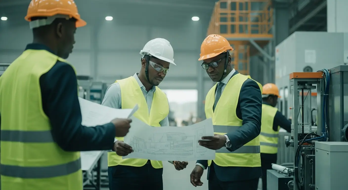 Executives reviewing an industrial facility